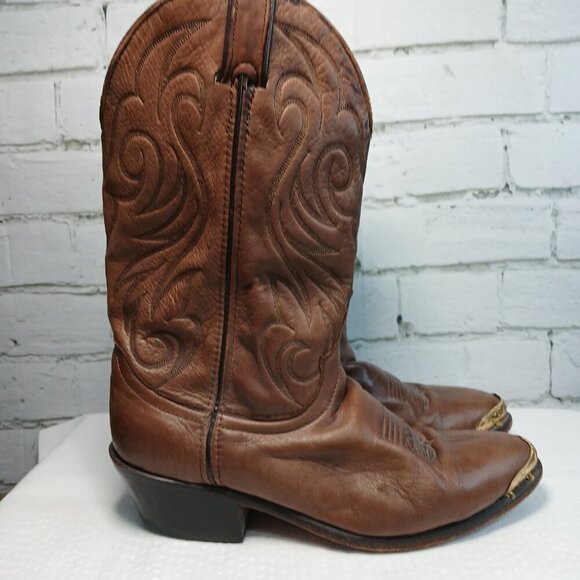 MENS VINTAGE LAREDO COWBOY BOOTS BROWN LEATHER POINT TOE SIZE 8.5 EE - Picture 8 of 12